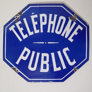 Antique French Enamel Plate: Public telephone