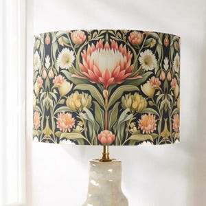 Vintage Floral Lampshade, Protea Botanical Drum Shade, William Morris Inspired Lamp Shade, Art Nouveau Lighting, Handmade Home Decor, Green