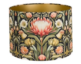 Vintage Floral Lampshade, Protea Botanical Drum Shade, William Morris Inspired Lamp Shade, Art Nouveau Lighting, Handmade Home Decor, Green