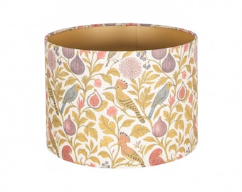 Abajur de tambor floral feito à mão – Abajur vintage com inspiração boho botânico amarelo rosa, pendente de teto com forro dourado ou capa de luz de mesa