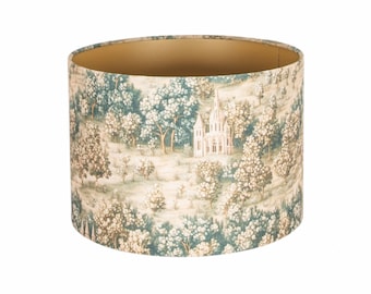 Printed Lamp Shades – Small Table Lamp Shade, Toile Design, Vintage Style, Elegant Home Decor, Abat Jour, Green Drumshade, Handmade French