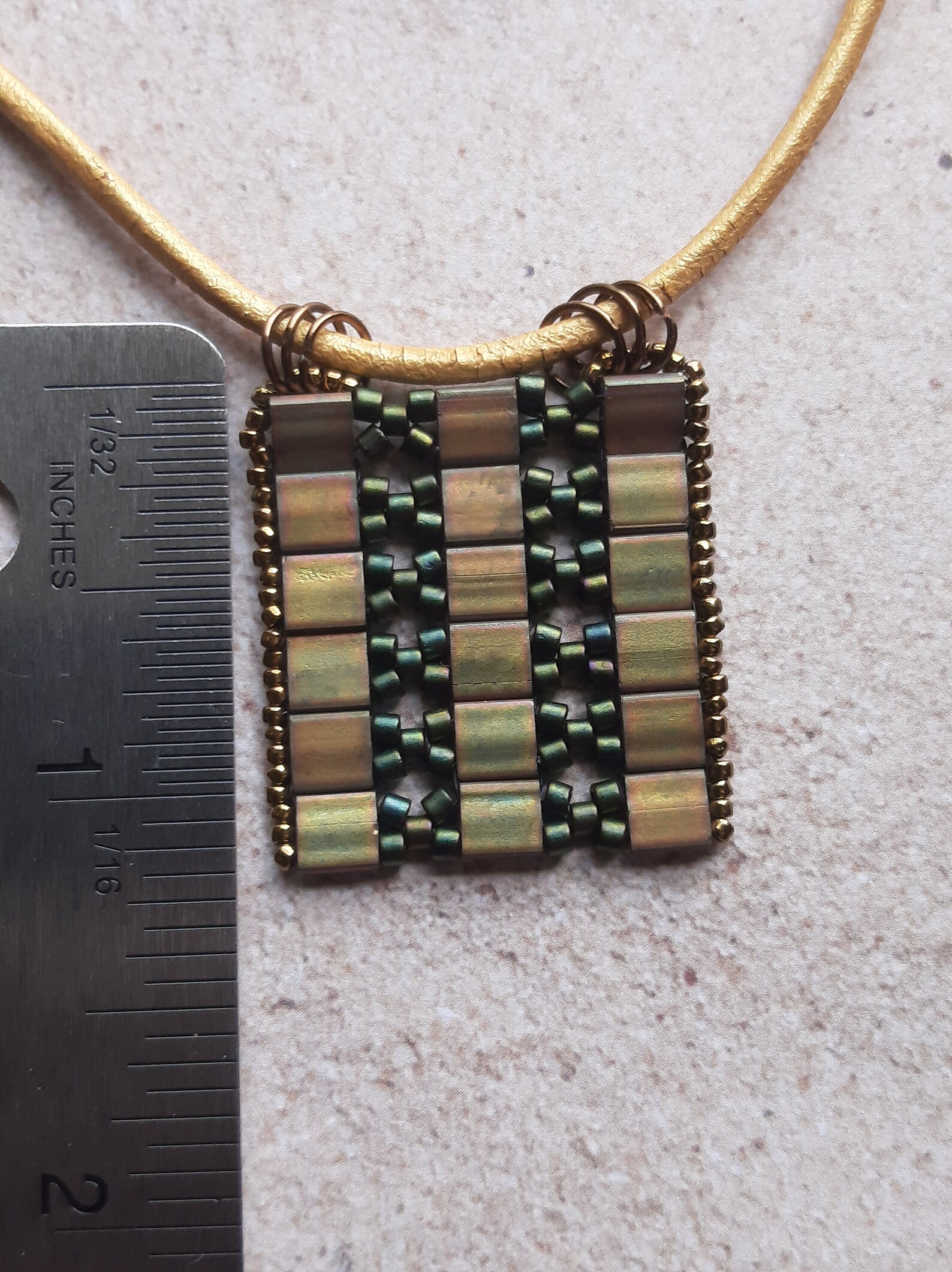 Leather Cord Necklace With Striped Bead Woven Pendant Gold Etsy