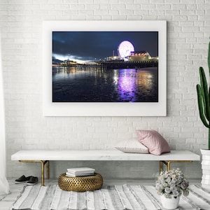 Santa Monica Pier Print | Santa Monica Twilight Print | Beach Twilight Print | Ocean Pier Print | Pier Ferris Wheel Neon Print | Pier Night