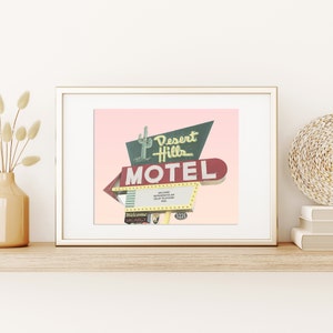 Rt 66 Motel Sign / Rt 66 Stampa / Mid Century Modern Sign / Desert Hills Motel / Tulsa Print / Oklahoma Print / Rt 66 Sign / Tulsa Rt 66