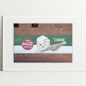 Coke Sign Print | Coca Cola Ghost Sign | Bar Wall Decor | Coke Advertisement | American USA Print | Brick Wall Advertisement | Coca Cola Art
