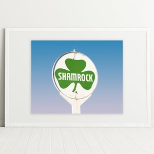 Stampa del cartello Shamrock / Segno del trifoglio vintage / Vecchio cartello del gas / Stampa dell'Oklahoma / Segnale del gas RT 66 / Segnale stradale RT 66 / Regalo dell'auto / Segnale del gas del trifoglio