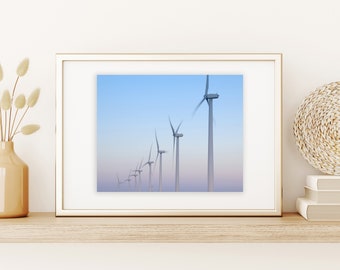 Windkraftanlage Poster | Geschenk für Windkraftanlage Tech | Windmühle Druck | Great Plains Windkraftanlage | Blautöne | Architekturdruck