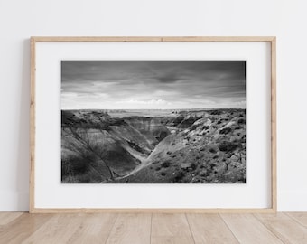 Painted Desert Print | Petrified Forest | Black & White Print Arizona | Southwest Print | National Park Print | Wall Decor Bad Lands Art