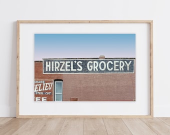 Hirzel's Grocery Sign | Vintage Ghost Sign | Grocery Sign Print | Kitchen Wall Deco | Guthrie, Oklahoma | Kitchen Wall Art Grocery Sign