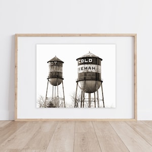 Old Water Tower Print |  Hot Cold Water Tower | Okemah Water Towers | Home of Woody Guthrie | Americana Small Town USA Print| Small Town