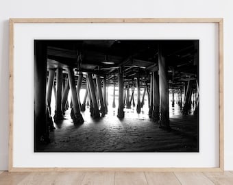 Santa Monica Pier Print | Under the Pier | Black and White Pier Print | Black and White Pier | Ocean Pier Print | California Pier Print |