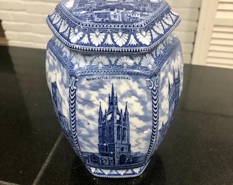 Vintage Ringstons NEWCASTLE ON TYNE Large Hexagon Porcelain Tea Caddy 1929
