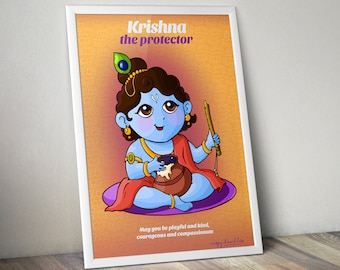 BEBÉ KRISHNA Postal o Póster - Dios hindú - niños / niños