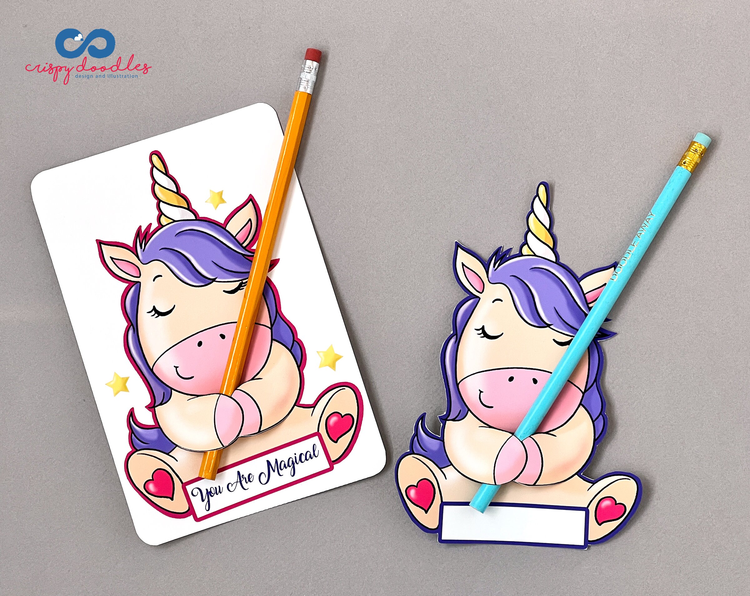 Valentines Day Unicorn Card Set, Candy Hugger, Pencil Crayon Holder ...
