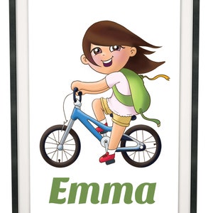 Biking Girl Personalized Name Print, Wall Decor, Gift for kids, Childrens Art, Kids Decor, Custom Name Sign, Toddler room, Playroom image 3