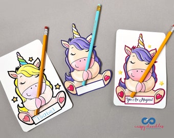 Valentines Day Unicorn Card Set, Candy Hugger, Pencil Crayon Holder, DIY card,  Attach a gift, Classroom Valentine, Digital download, PDF