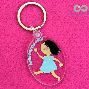 Cute Keychain for Car Keys, Backpack, House Keys, Purse. Fun for Kids Cute Happy Girl Happy New Year, Easy gifting. Stocking Stuffer