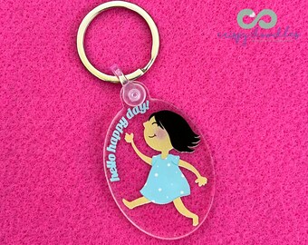 Cute Keychain for Car Keys, Backpack, House Keys, Purse. Fun for Kids Cute Happy Girl Happy New Year, Easy gifting. Stocking Stuffer