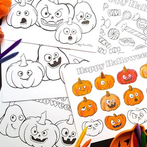 Páginas para colorear de Halloween, Actividad Montessori, Currículo de Jardín de Infantes de Niños Preescolares, Lugar de Halloween, Favor de fiesta, Cartel, Descarga Digital