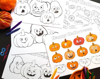 Halloween Coloring Pages, Montessori Activity, Preschool Kindergarten Curriculum, Halloween Place-mat, Party Favor, Poster, Digital Download