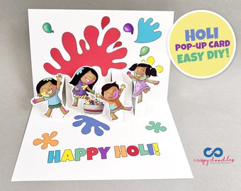 Holi Pop Up Make your own Cards, Indian Festival of Color DIY Craft activity greeting cards, Instant download Printable activity, Digital.