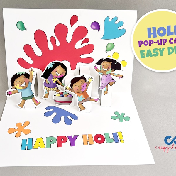 Holi Pop Up Make your own Cards, Indian Festival of Color DIY Craft activity greeting cards, Instant download Printable activity, Digital.