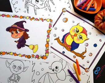 Halloween Coloring Pages, Montessori Activity, Preschool Kindergarten Curriculum, Halloween Place-mat, Party Favor, Poster, Digital Download
