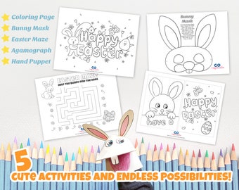 Imprimibles del conjunto de actividades de Pascua, Hojas de actividades escolares de diversión educativa, Hojas de juegos escolares, Juegos de aprendizaje de Pascua para la escuela o fiesta