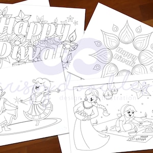 Diwali coloring activity pages for kids, Diwali decor for South Asian Indian festival of lights, DIY coloring book for Diwali, DIY craft