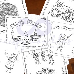 Diwali coloring activity pages for kids, Diwali decor for South Asian Indian festival of lights, DIY coloring book for Diwali, DIY craft
