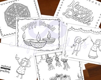 Diwali coloring activity pages for kids, Diwali decor for South Asian Indian festival of lights, DIY coloring book for Diwali, DIY craft