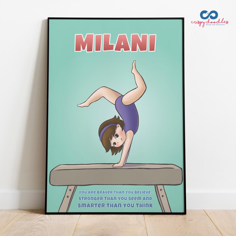 Personalized Name Print Gymnastics childrens wall art Kids Etsy