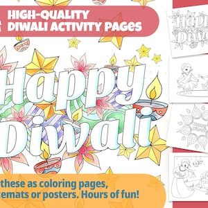 Diwali coloring activity pages for kids, Diwali decor for South Asian Indian festival of lights, DIY coloring book for Diwali, DIY craft
