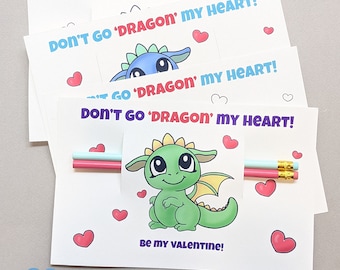 Valentines Day card activity, Cute printable DIY card, Don't go dragon my heat, Attach a gift, classroom valentine, Digital download