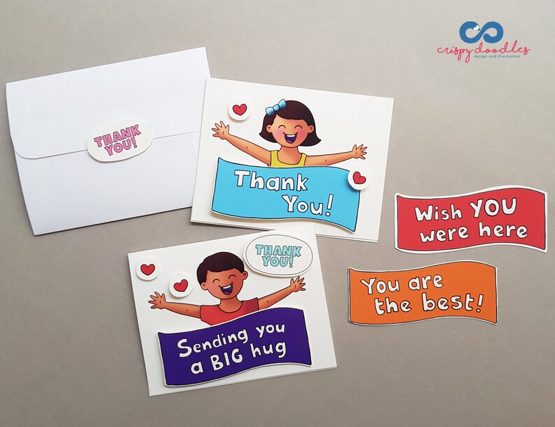 Thank You Cards for Kids Cute Thank You Card Sending You a Etsy