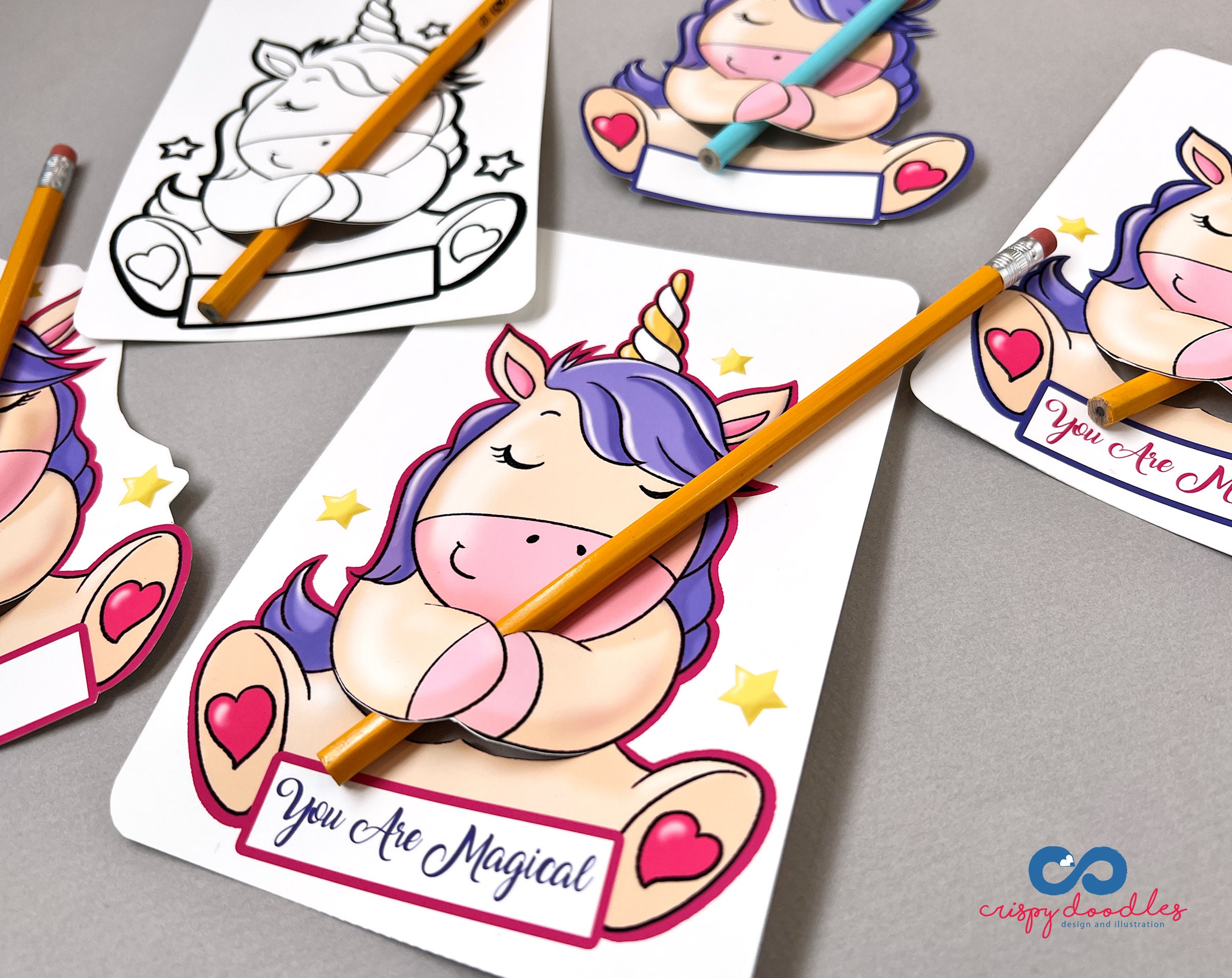 Valentines Day Unicorn Card Set, Candy Hugger, Pencil Crayon Holder ...