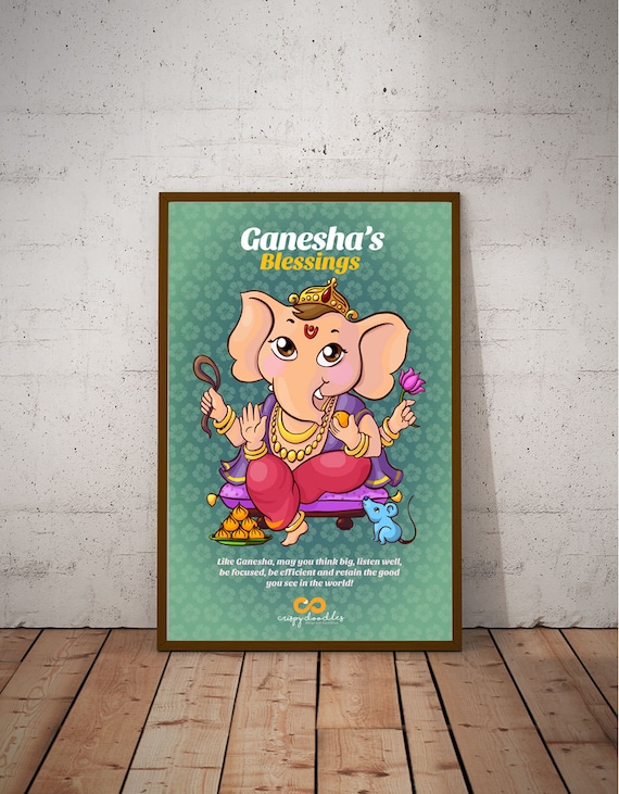BABY GANESHA - Ganpati Ganesha Gift Children Wall Decor Indian Kids Home Mandir Pooja Art Print Ganesh Chaturthi Elephant Hindu God Diverse