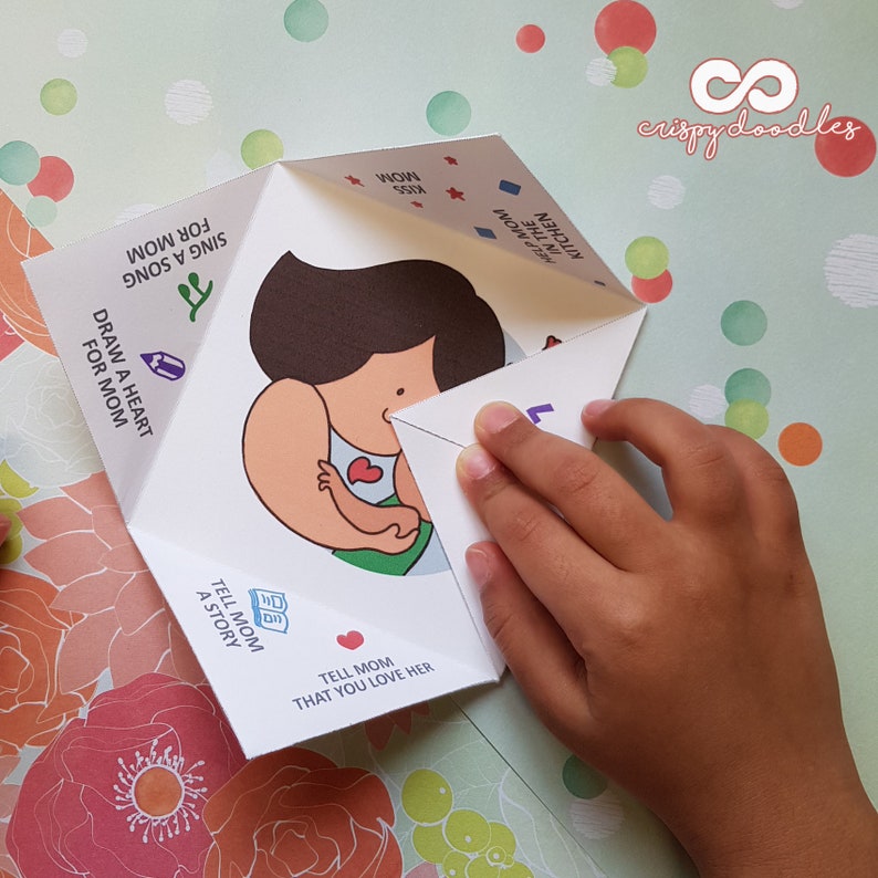 Mothers Day Cootie Catcher DIY Craft, Cute Chatter Box, Happy Snappy Game for moms, Toddler games and toys, Kids chores, Digital Download image 5
