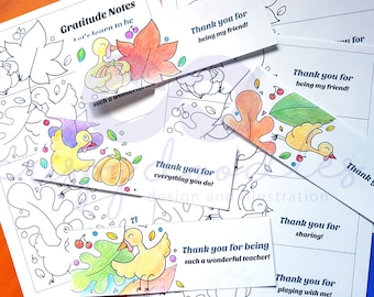 Printable Thanksgiving Gratitude Notes, Kids Coloring Pages Fall, Thanksgiving Coloring Activity Page, Thanksgiving Thank You Cards Digital