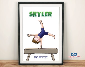 Gymnast Boy Personalized Name Print, Wall Art, Kids Room Decor, Custom name sign, Gymnastics gifts, Toddler room, Gift for kids, Favors