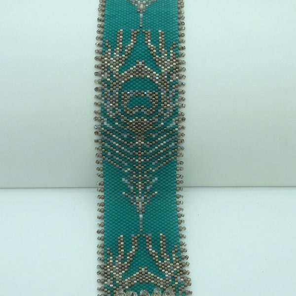 Beading PATTERN. Odd Count Peyote Pattern. Peacock Peyote Bracelet. Peacock Bracelet Pattern. "Teal Peacock" bracelet. Deco Beading.