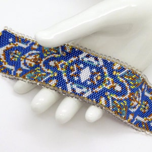 Perlenstickerei MUSTER. Odd Count Peyote Muster. "Mandala 2 Blue" Peyote Armband Muster. Marokkanisches Peyote Muster. Deko Perlen.