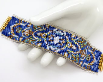 Beading PATTERN. Odd Count Peyote Pattern. "Mandala 2 Blue" Peyote Bracelet Pattern. Moroccan Peyote Pattern. Deco Beading.