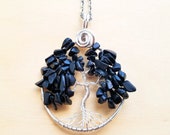 Black Jasper Tree Pendant wrapped with silver wire. Irish Tree of Life necklace. Gaelic woodland jewelry. Gift for Pagan friend.