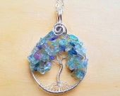Fluorite Tree Pendant wrapped with silver wire. Irish Tree of Life necklace. Gaelic woodland jewelry. Gift for Pagan friend.