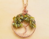 Serpentine Tree Pendant wrapped with copper wire. Irish Tree of Life necklace. Gaelic woodland jewelry. Gift for Pagan friend.