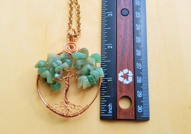 Green Aventurine Tree Pendant wrapped with copper wire Gaelic woodland jewelry Gift for Pagan friend. Irish Tree of Life necklace