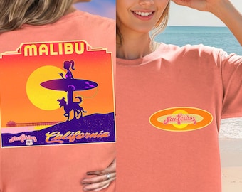 Malibu Surfer Girl Comfort Colors T-Shirt: Retro California Sunset Graphic