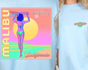 Malibu Surfer Girl T-Shirt: Vintage California Sunset Surf Tee