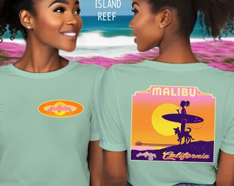 Malibu Surfer Girl T-Shirt: Comfort Colors Retro California Surf Trip Tee